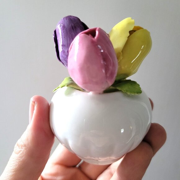 Vtg Heathcote and Hall Small Vase W/ Pink Purple Yellow Flowers Made In England - Picture 2 of 7